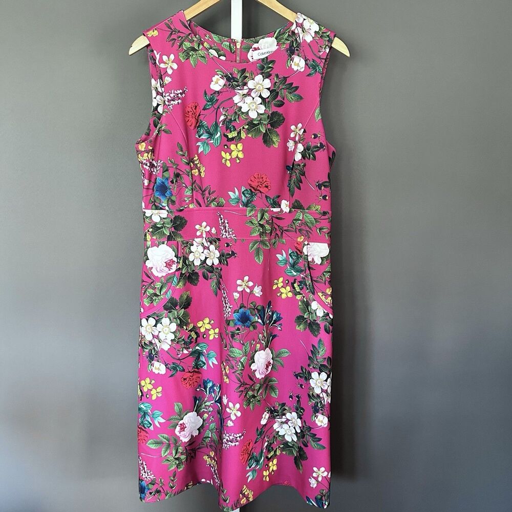 Calvin Klein Dress Women's Size M Pink Spring Floral Classic Career Office Wear